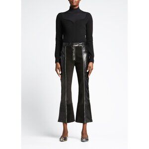 NEW ALEXANDER MCQUEEN Black Leather Suede Paneled Zip Bell Flared Pants 42 / 6